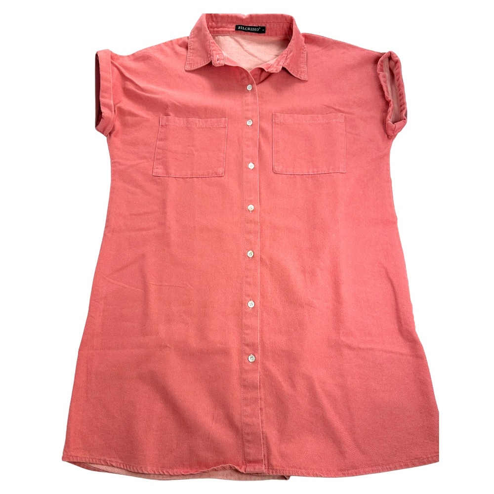 Zilcremo Salmon Pink Button Front Shirt Dress Size Large